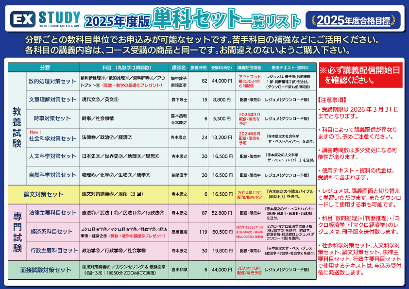 単科セット - 公務員合格講座 EX-STUDY エクスタディ エクシア出版